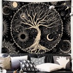 Tree Of Life (Gold) Sun Moon Mandala Tapestry W:1300 x L:1500mm